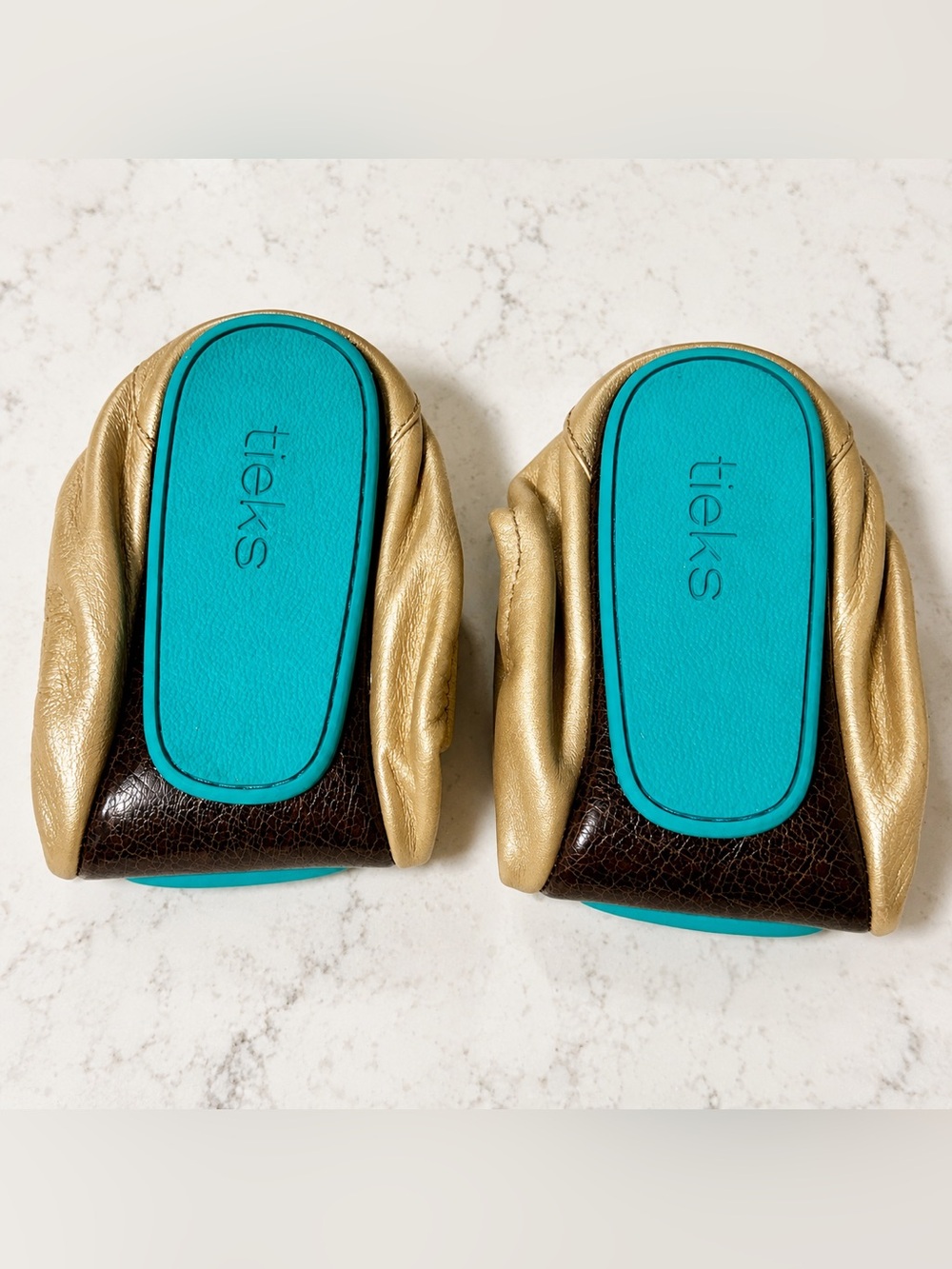 Limited Edition Tieks Champagne Gold Leather Ballet Flats | Size 8 | Worn Once - Picture 4 of 9